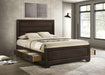 Home Furnishings - Kauffman - Wood - Queen Platform Bed with Horizontal Planked Headboard, 4 Drawers, and Side Storage - Bedroom - Dark Cocoa - 204390Q