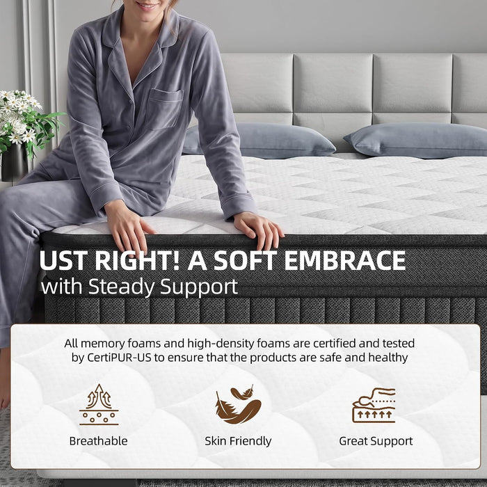 14 Inch Queen Size Mattress, Individually Wrapped Pocket Spring Mattress in a Box, Medium Firm, Breathable Skin-Friendly Knit Cover with Fireproof Sponge, Pressure Relief & Motion Isolation,White