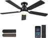 Ceiling Fans with Lights- 52" Low Profile Indoor Ceiling Fan with Light and Remote/App Control, Flush Mount, LED Dimmable DC Reversible Modern Ceiling Fan for Bedroom（Black）