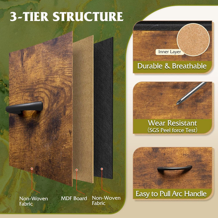 Tall Dresser for Bedroom, 6 Drawer Dressers & Chests of Drawers, Fabric Dresser for Closet, Night Stand with Metal Frame, Storage Tower with Fabric Bins, Wood Top, Rustic Brown Wood Grain Print