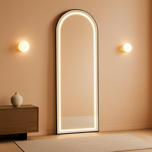 Arched Full Length Mirror with Light-15.7×59.8" LED Floor Standing Mirror with 3 Color Lights & Wall Mounted for Bedroom, Dressing Room, Living Room, Bathroom