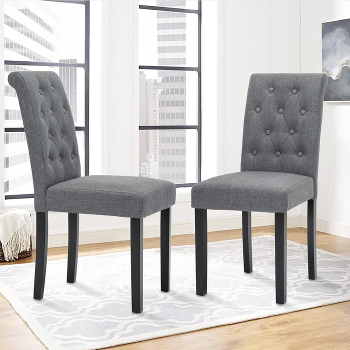 Set of 2 Upholstered Fabric Dining Chairs with Button-Tufted Details Living Room Chairs (Gray)