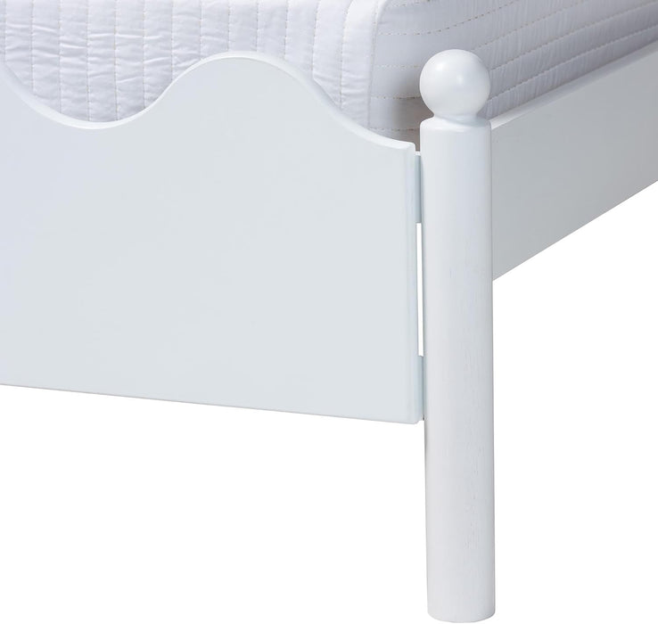 Malaya Modern White Wood Full Platform Bed with Scalloped Edges