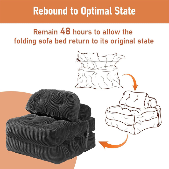 Dark Gray Folding Sofa Bed With ErgonomicBackSupport