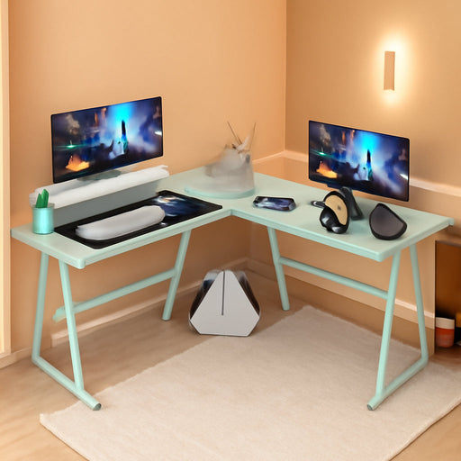 L Shaped Gaming Desk Computer Corner Desk PC Gaming Desk Table with Large Monitor Riser Stand for Home Office Sturdy Writing Workstation (Blue, 51 Inch)