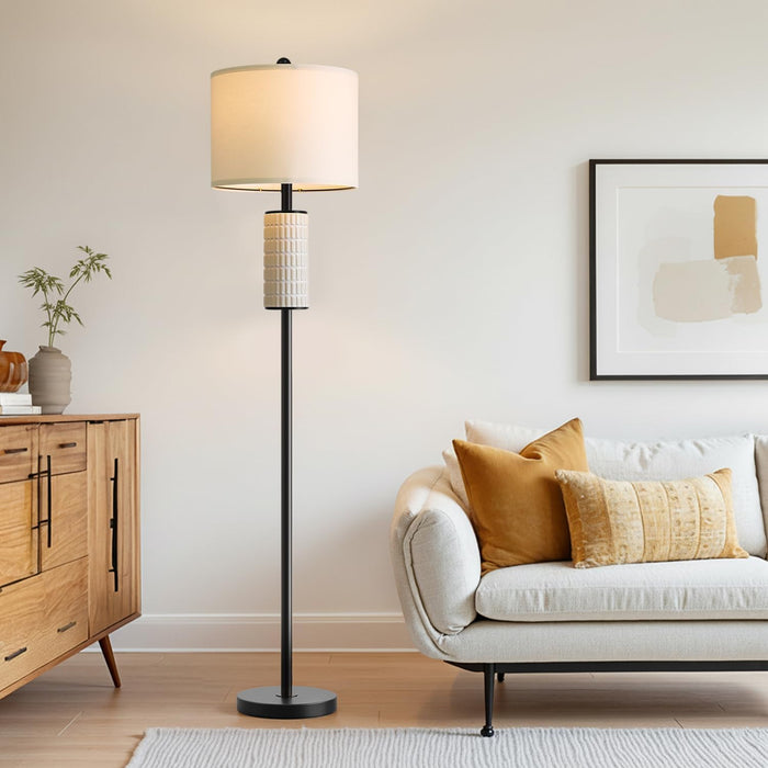 Ceramic Floor Lamps for Living Room, 64" Modern Standing Lamps for Bedroom, Farmhouse Tall Floor Lamps for Living Room Dinning Reading Home Office, Nursery, Rotary Switch, Matte Black