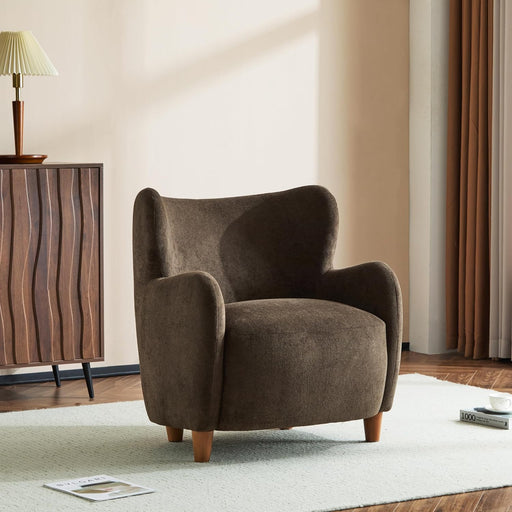 Brown Velvet Wingback Upholstered Chair Living Room