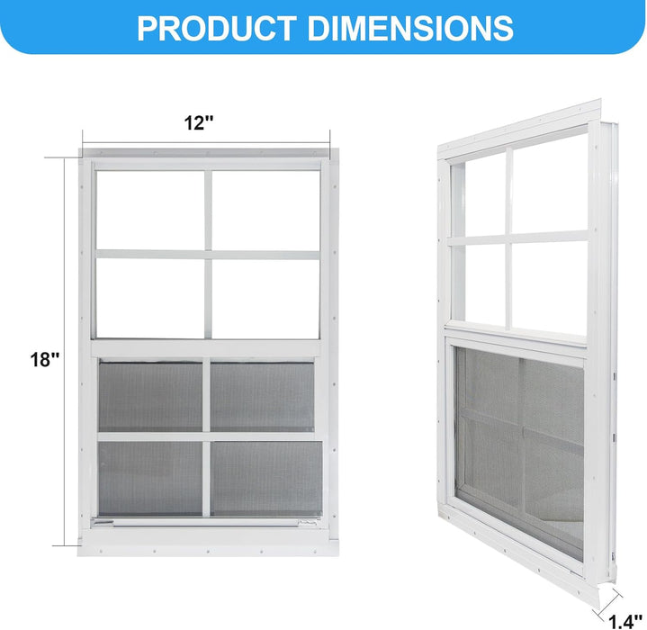 2 Pack Shed Window, 12 X 18 Flush Mount Window with Tempered Glass and Fiberglass Screen for Shed, Chicken Coop, Playhouse, Household, Garage