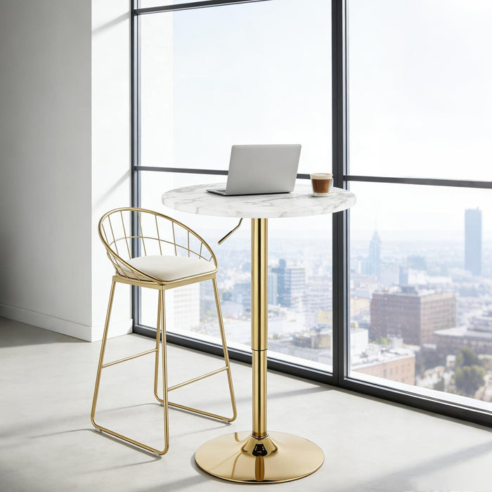 Round Cocktail Table Gold Height Adjustable 27.9''-35.4'' Pub Bar Table with Metal Base, Modern Sturdy Stylish for Kitchen, Dining Room, Office, Home Bar
