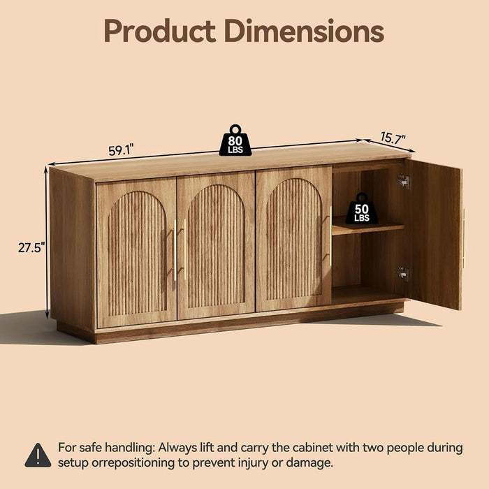 Modern Buffet Cabinet with Storage, 59.1”Sideboard Cabinet, OAK