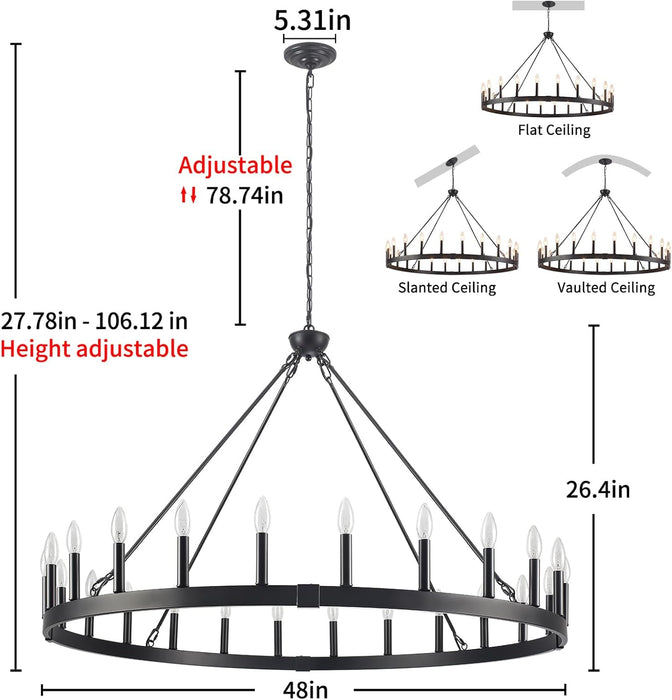 Black 48 Inch Wagon Wheel Chandelier IndustrialGrade