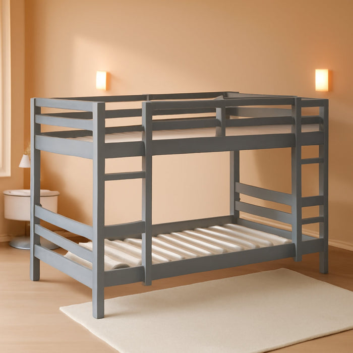 Alexander Classic Solid Wood Stackable Jr Twin over Twin Bunk Bed, Twin over Twin, Grey