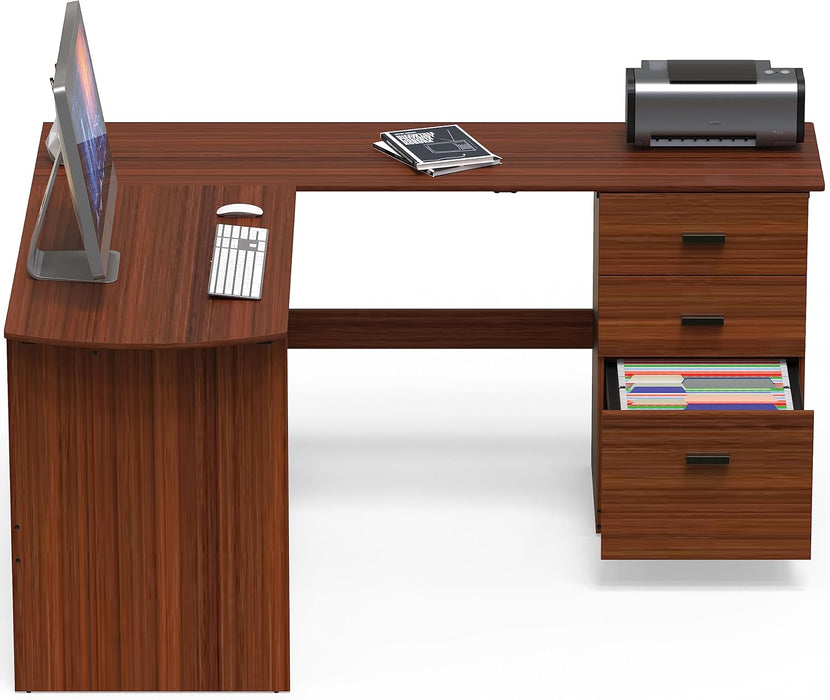 51 X 59 Inches L-Shaped Home Office Wood Corner Desk with Box Box File Drawers, Walnut