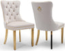 Velvet Dining Chair Set of 2 Upholstered Tufted Dining Room Chair with Nailhead Trim and Stainless Steel Gold Plated Legs for Kitchen, Restaurant, Beige