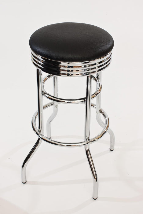 Heavy Duty 30-Inch Backless Swivel Bar Stool for Kitchen, Garage, or Workshop, Chrome Finish with Faux Leather Seat, 2 Pack, Black