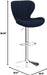 Ellston Velvet Adjustable Swivel Barstools in Blue, Set of 2