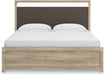 Signature Design by Ashley Hollymount King Size Bedframe, Bed Frame with Upholstered Panel Headboard, Touch LED Lighting with 3 Brightness Levels, Warm Oak Finish