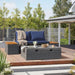 Patio Day Bed Outdoor Daybed Set Multifunctional Rattan Lounge Bed with 2 Side Tables for Backyard Porch Poolside Lawn Beach (Navy Blue)