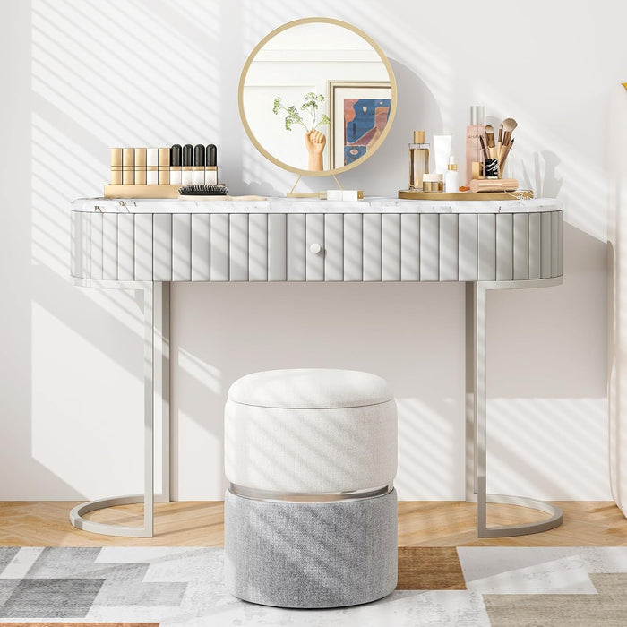 Ottoman with Storage - Set of 2 Storage Ottomans, 1 Large & 1 Small Nesting Ottoman Side Table, Upholstered Linen round Foot Rest Vanity Stool for Bedroom Living Room (Gray)