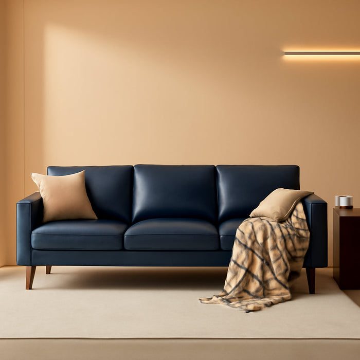 Mid Century Modern FauxLeather Sofa 91Inch NavyBlue