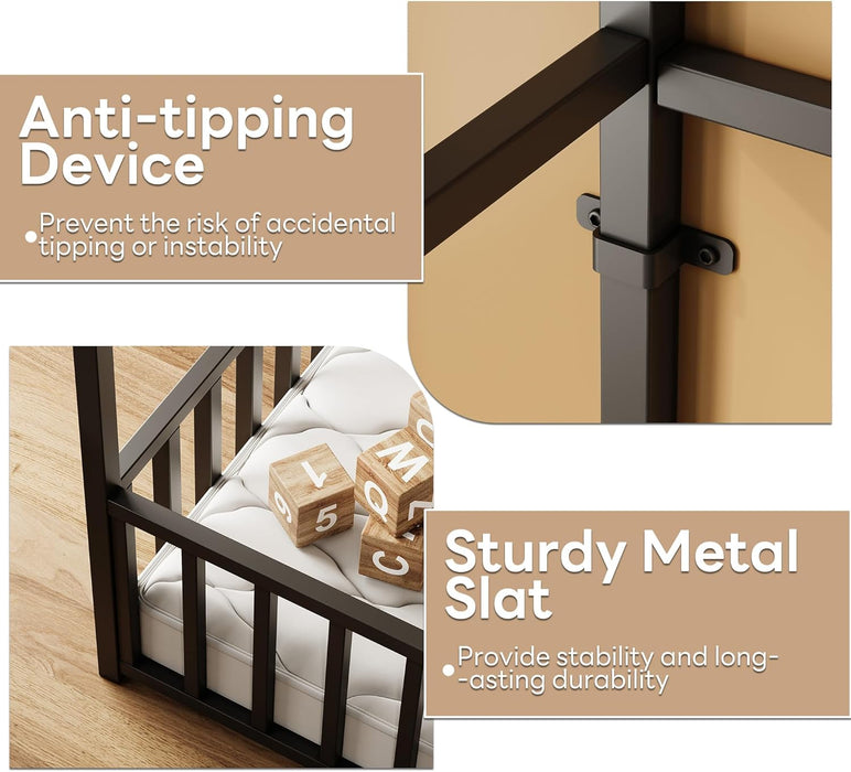 Twin Floor Platform Bedframe With Overhead Guardrails