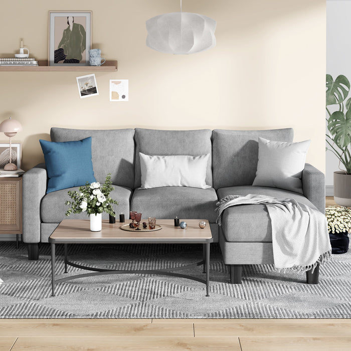 Convertible Sectional Sofa Couch, Modern Linen Fabric L-Shaped Couch 3-Seat Sofa Sectional with Reversible Chaise for Small Living Room, Apartment and Small Space, Light Gray