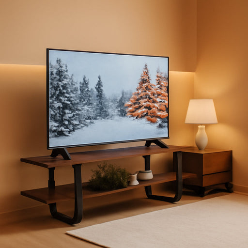 Walnut TV Stand for 65" TV, Mid Century Modern Entertainment Center with 2-Tier Open Shelves, Versatile Modern TV Console & Table for Living Room & Gaming