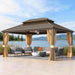 12X16FT Hardtop Gazebo, Outdoor Pergolas with Mosquito Netting and Curtains, Double Galvanized Steel Roof Permanent Aluminum Gazebo W/Sturdy Hooks for Patio, Deck, Backyard, Lawn, and Garden