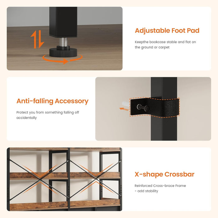 Industrial Seven Tier Bookshelf With Fabric Drawers