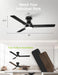 42 Inch Ceiling Fans with Lights,3 Blades,6Cct, Low Profile Ceiling Fan with Light and Remote Control,Ceiling Fan for Bedroom, Kitchen,Indoor/Outdoor Use,Flush Mount-Black