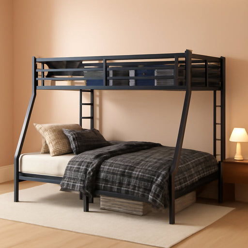 Heavy Duty Metal Bunk Bed Twin XL over Queen Bunk Bed Frame for Adults Kids, Twin over Queen Bunkbed with 2 Ladder for Apartment Bedroom, Noise Free Frames, No Boxing Spring Needed