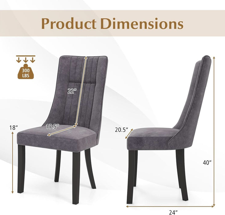 Upholstered Dining Chairs Set of 2, Channel Tufted Kitchen Chairs W/High Backrest, Rubber Wood Side Chairs, Padded Seat, Modern Fabric Armless Accent Chairs for Restaurant, Living Room