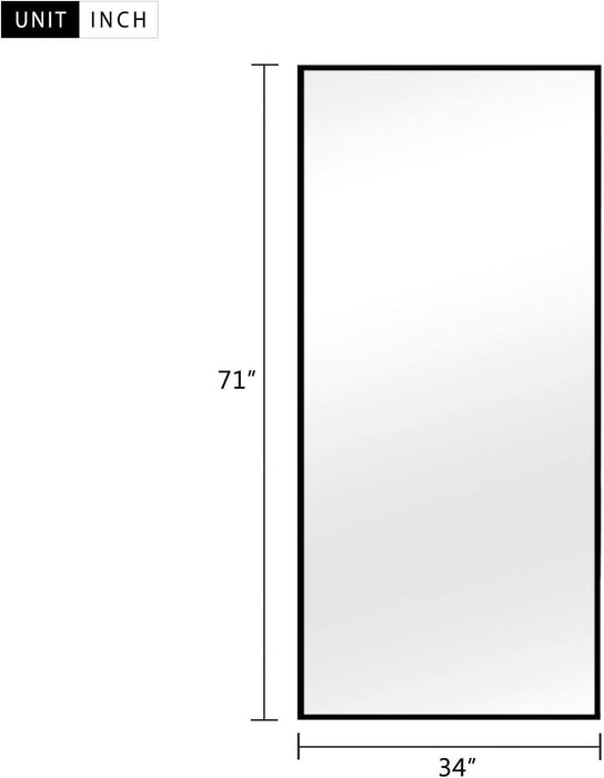 71"X34" Large Mirror Full Length Mirror Aluminum Alloy Frame Floor Mirror Wall-Mounted Mirror for Living Room, Bedroom, Hanging or Leaning against Wall, Black