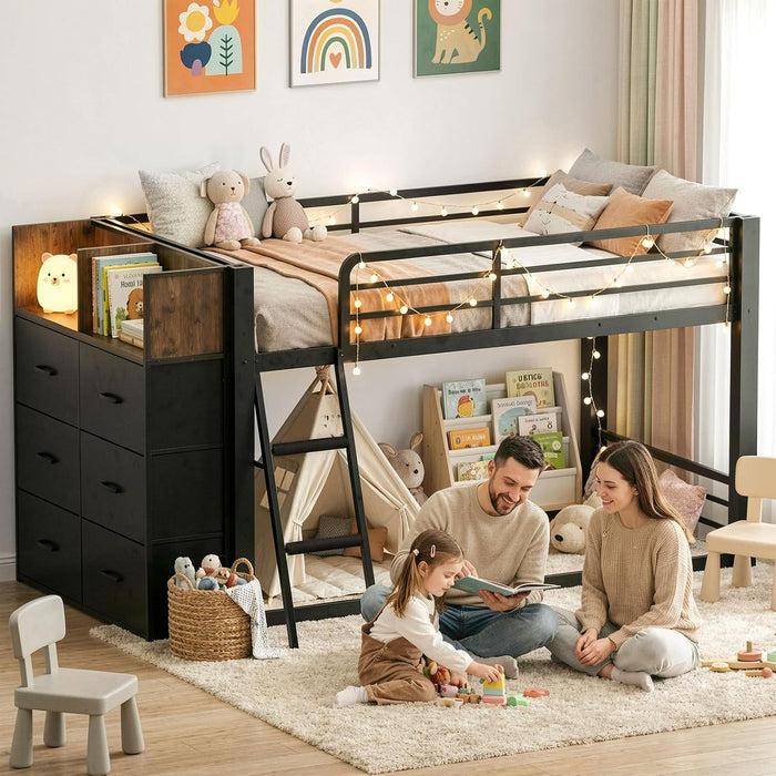 SpaceSaving TwinOverTwin Metal Loft Bed StorageDrawers