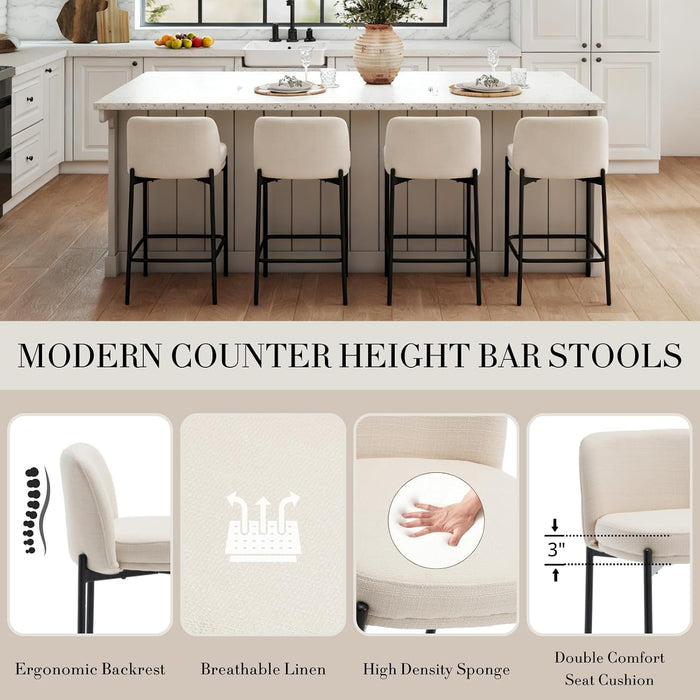 26 Inch Counter Height Bar Stools Set of 2, Modern Barstools, Beige