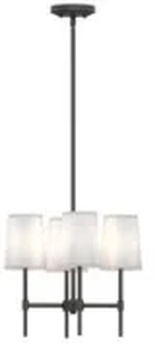 Meadowood 4-Light Chandelier, Matte Black Finish, White Fabric Shades, LED Bulbs Included