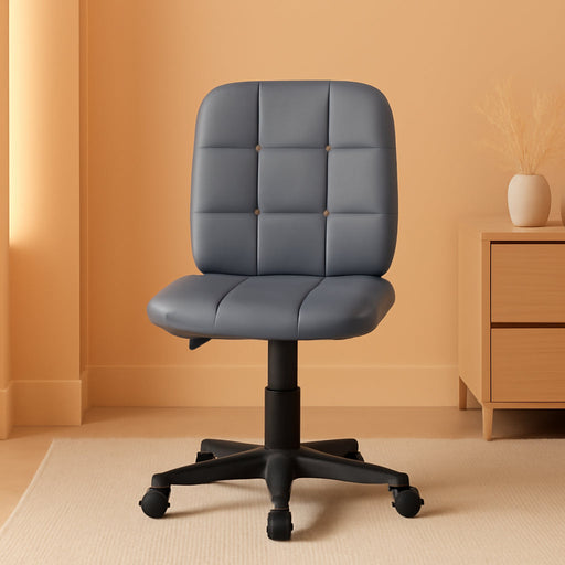 Clayton Mid Back Swivel Task Chair - Gray Vinyl Upholstery - Tufted Back and 360° Swivel