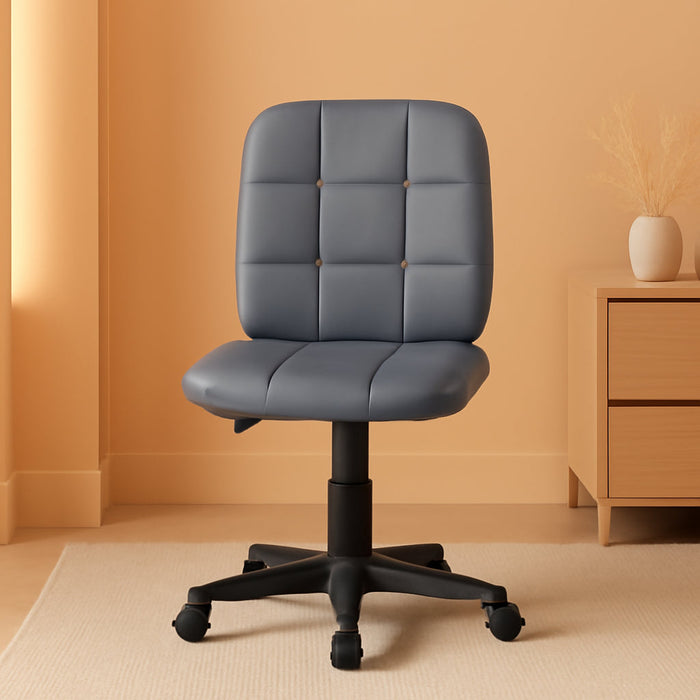 Clayton Mid Back Swivel Task Chair - Gray Vinyl Upholstery - Tufted Back and 360° Swivel