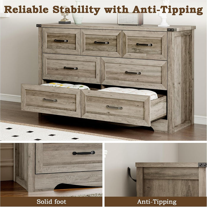 7-Drawer Dresser for Bedroom, Modern Wooden Chest of Drawers with Metal Handles, Anti-Tipping Design, Sturdy and Stable Storage Organizer for Living Room, Entryway, Home Office
