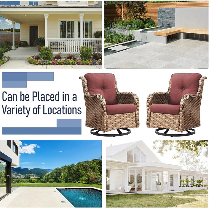 Outdoor Furniture Set: 11 PCS Patio Furniture Set with Outdoor Swivel Rocker Patio Chairs, Yellow/Red