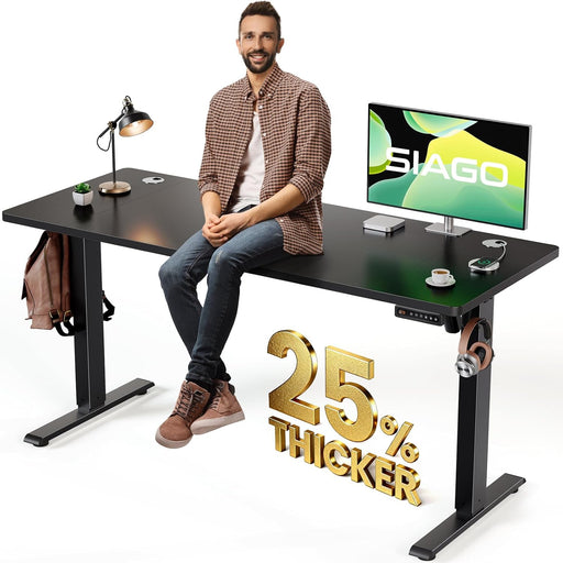 Electric Standing Desk Adjustable - 55 X 24 Inch Sit Stand up Desk with 0.8 Inch Thick Tabletop - Adjustable Height Table with 3 Memory Preset, Cable Management for Home Office