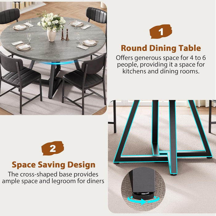 51" round Dining Table Kitchen Dining Room Circle Dinner Pedestal Table for 4 6 8, Space Saving Wood Kitchen & Dining Room Furniture (Grey)