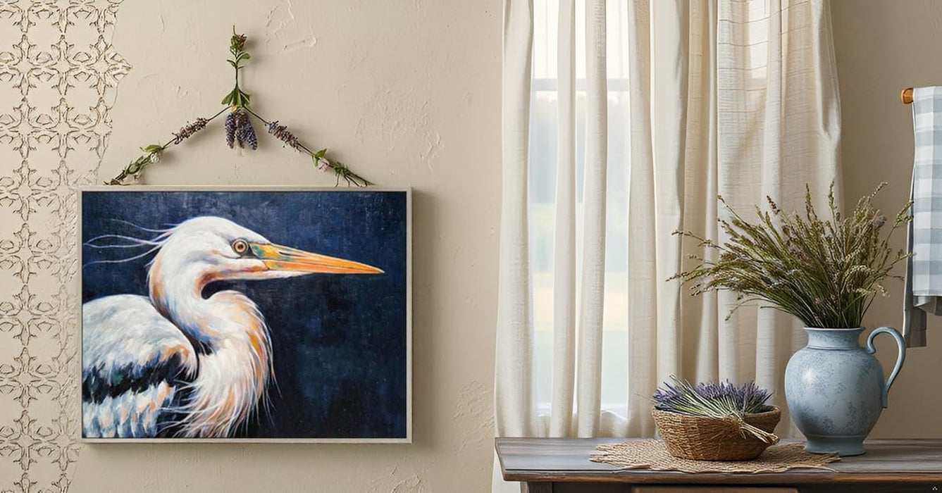 Heron Hand Painted Textured Framed Canvas Wall Art