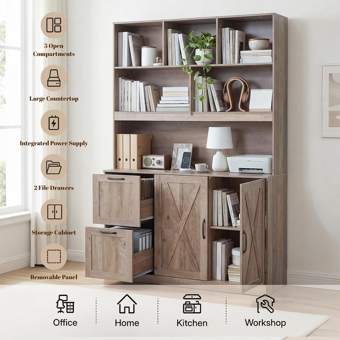LightBrown Executive Bookshelf Printer Stand With Outlet