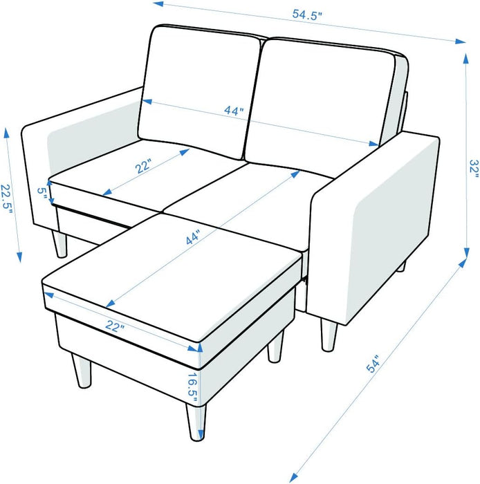 Modern Sofa Set 2 3 Seater with Footstool Sofa Suite Convertible Sectional Furniture for Living Room (Brown, 2 Seater with Footstool)
