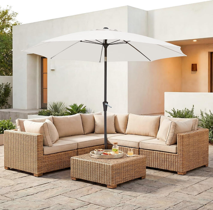 9FT Outdoor Patio Umbrella,Market Table Umbrella with 8 Fiberglass Ribs, Pool Umbrella with Tilt and Crank, UV Protection Lightweight & Wind-Resistant for Lawn, Garden, Deck and Backyard, Cream White