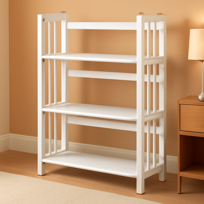 3-Shelf Folding Stackable Bookcase (27.5" Wide)-White