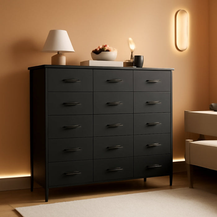 10 Drawer Dresser With PremiumQualityFabricFinish Black