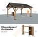 13X15 Ft Spruce Wood Gazebo, Outdoor Gazebo with Bar Storage, Hardtop Wooden Paviloin with Metal Steel Gable Roof, Patio, Garage, Black + Natural Wood