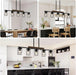 Dining Room Light Fixture/Chandelier over Table, 36.2-Inch Hanging for Farmhouse Linear Chandeliers,5-Light Kitchen Island Lighting, Black Rustic Wooden Ceiling Chandelier,With Metal Lampshade